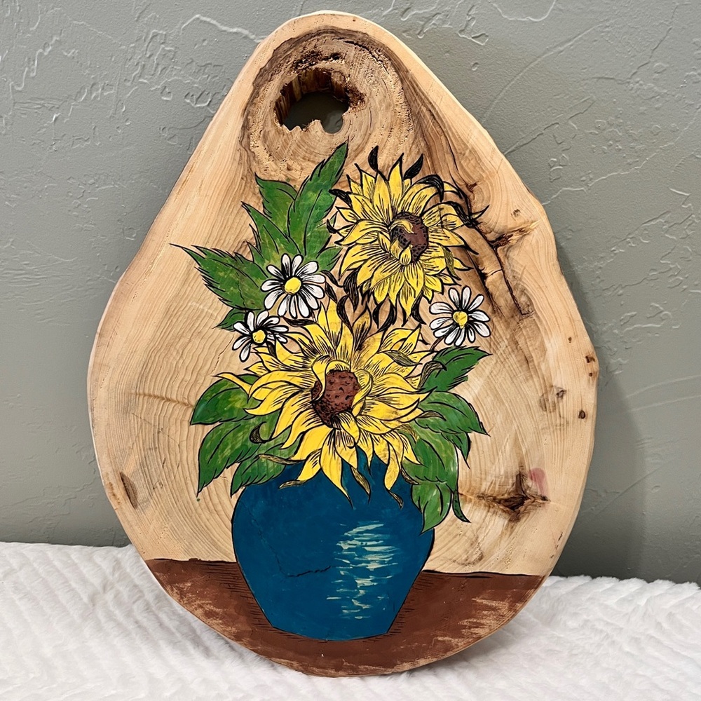 Sunflower Wood Burned Hand‎ Made Wall Decor unique - Picture 10 of 10